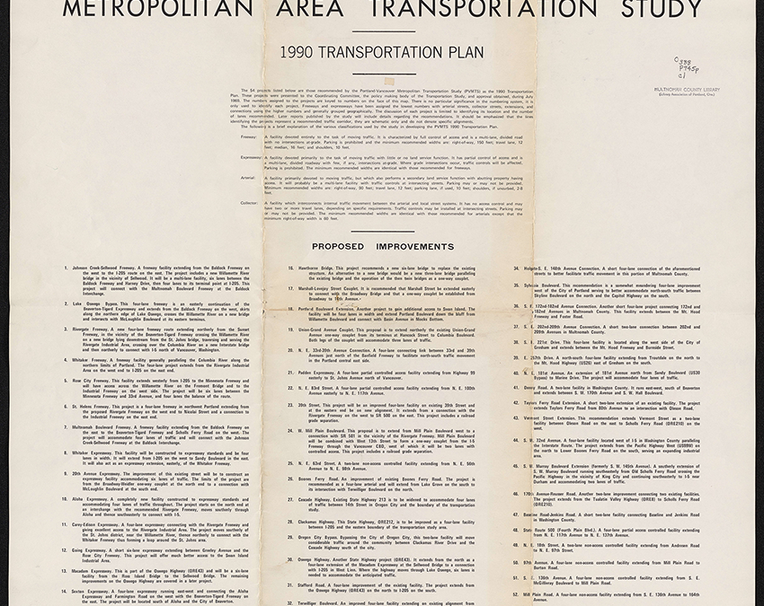 Portland/Vancouver Transportation Plan for 1990,