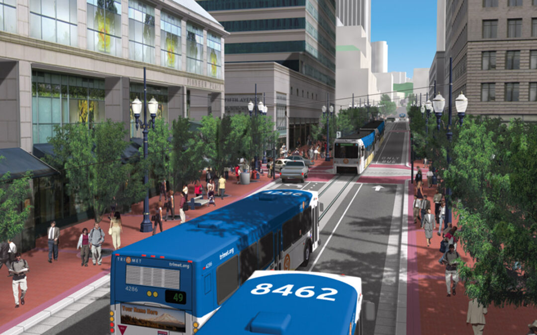 Rendering of buses on the new Mall
